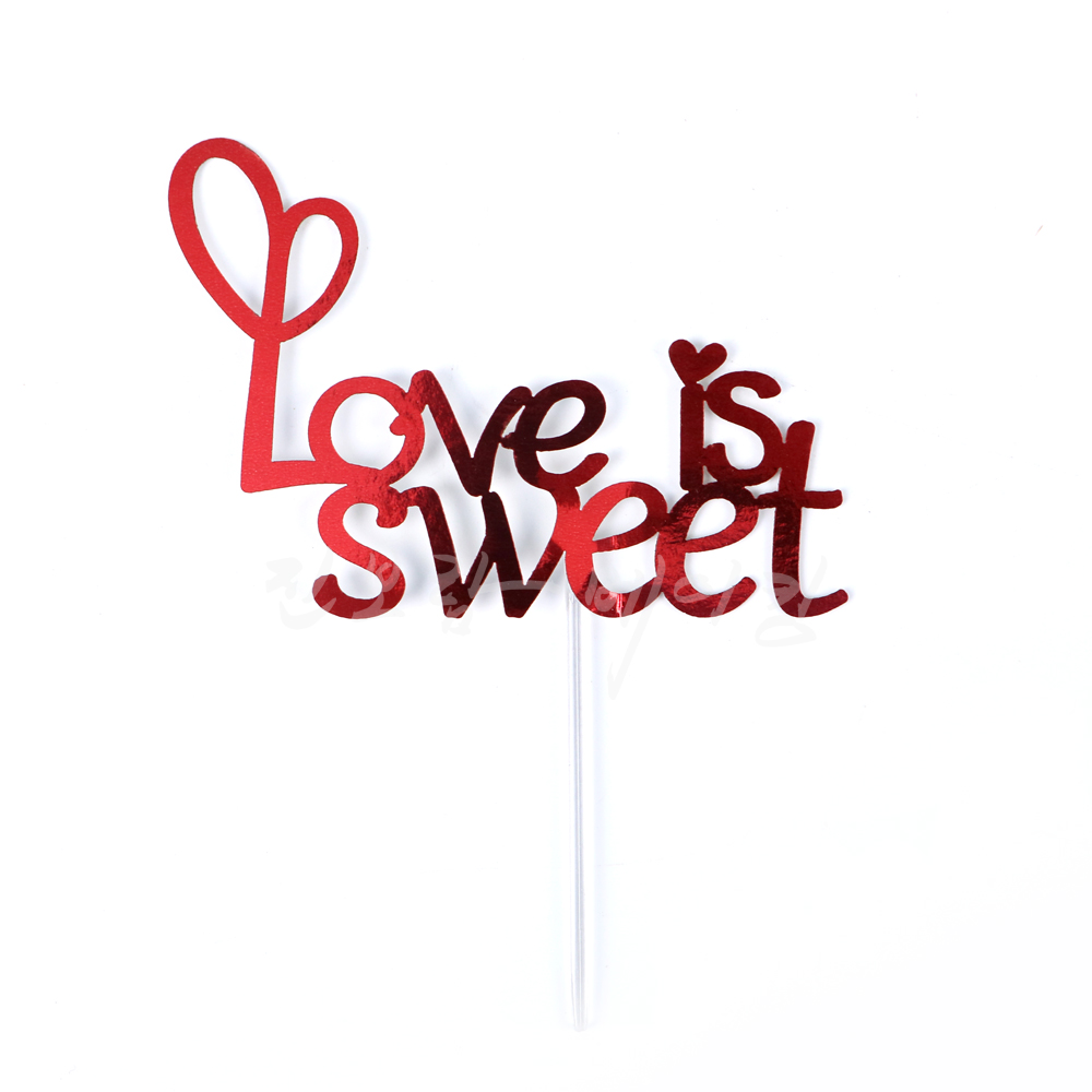 (5개) 케익데코용 케이크픽 (LOVE IS SWEET)-메탈레드 /케이크토퍼/케이크픽/케익장식