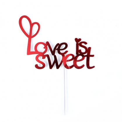 (5개) 케익데코용 케이크픽 (LOVE IS SWEET) 메탈레드 케이크토퍼 케이크픽 케익장식