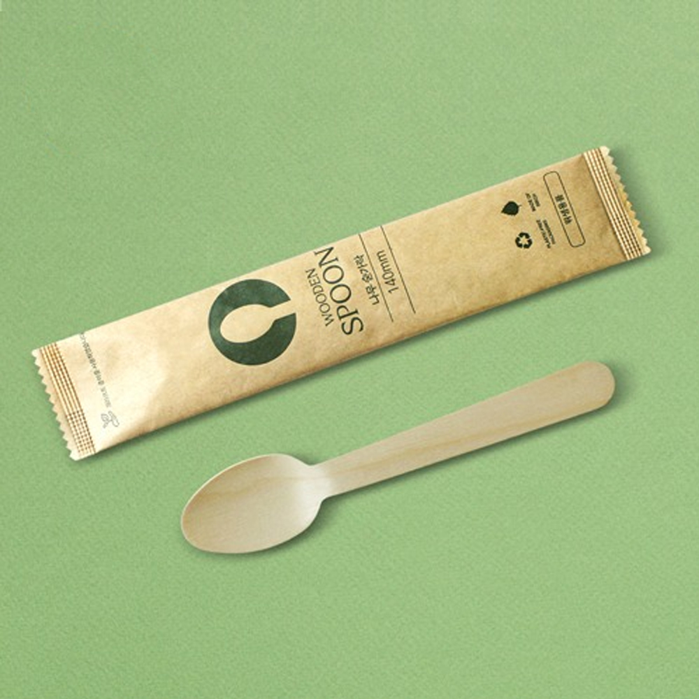 개별포장 일회용 나무 스푼 140mm (100개)