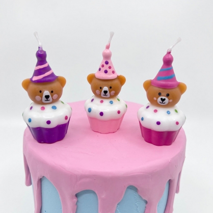 파티곰돌이초 컵케이크 고깔곰돌이 (3개입) 생일초 케이크초
